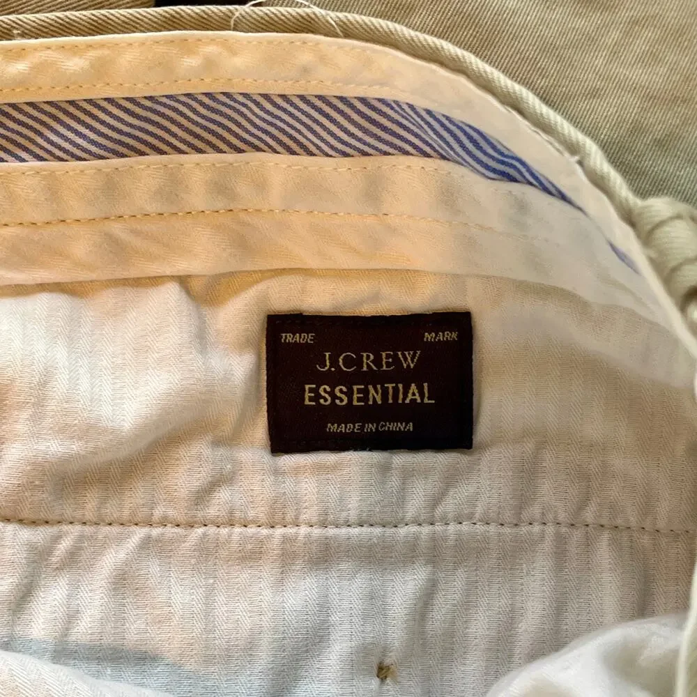 Khaki Pants Chinos Flat Front Men's W33 L33 100% Cotton J. Crew Essential
